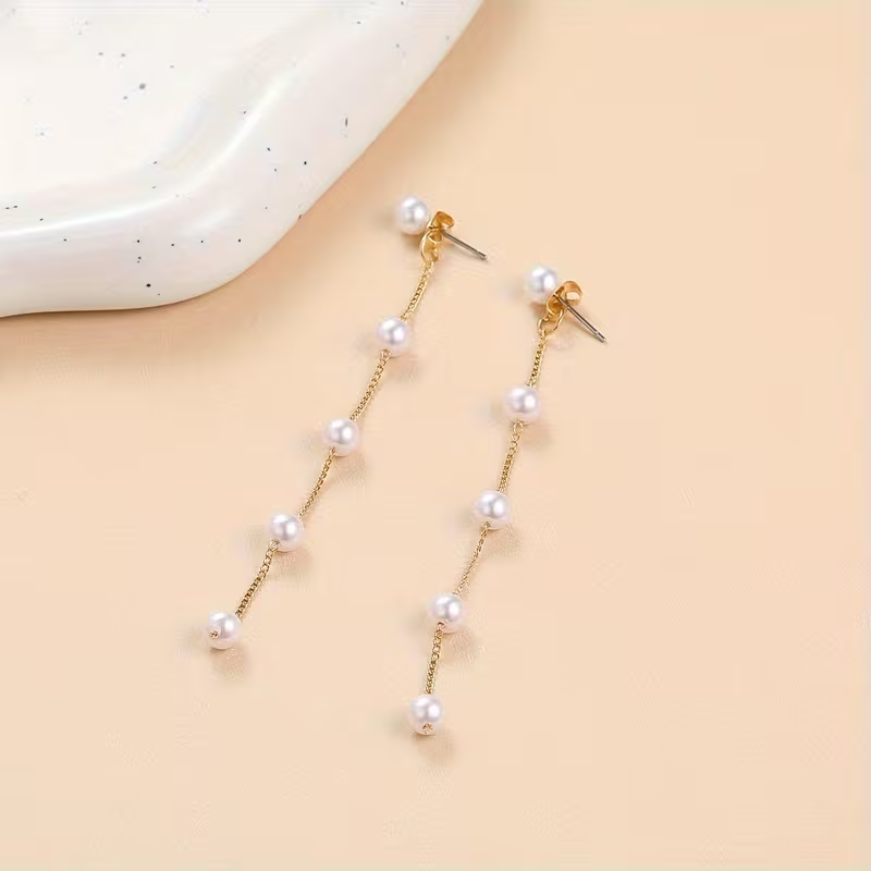 Gold Pearl Dropper Earring