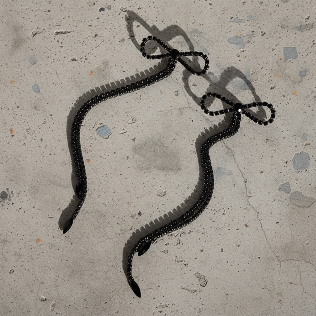 Black Rhinestone Bow Stud Earring