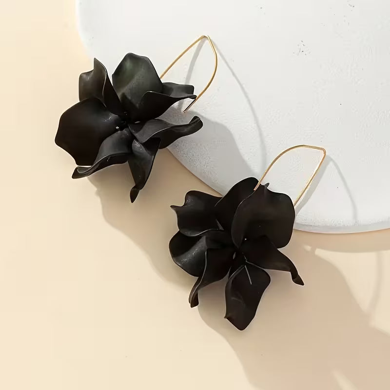 Black Petal Drop Earring