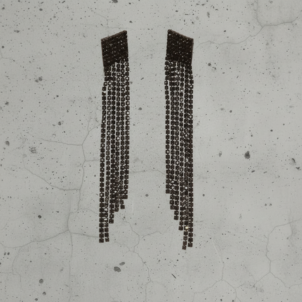 Black Rhinestone Tassle Stud Earring