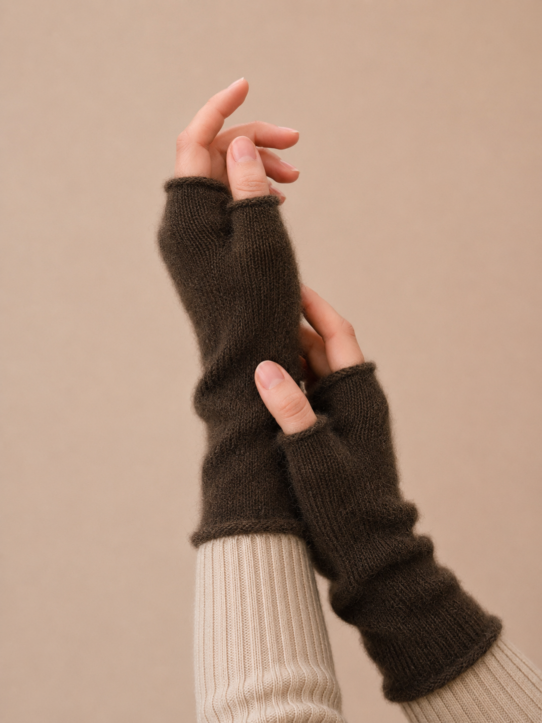 PLAIN FINGERLESS MITTEN BROWNMARL