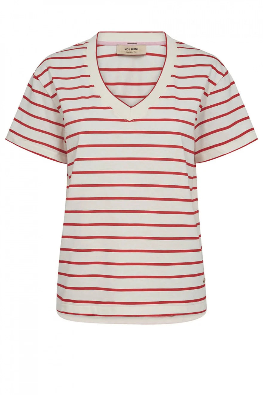 Nani V SS Stripe Tee Red