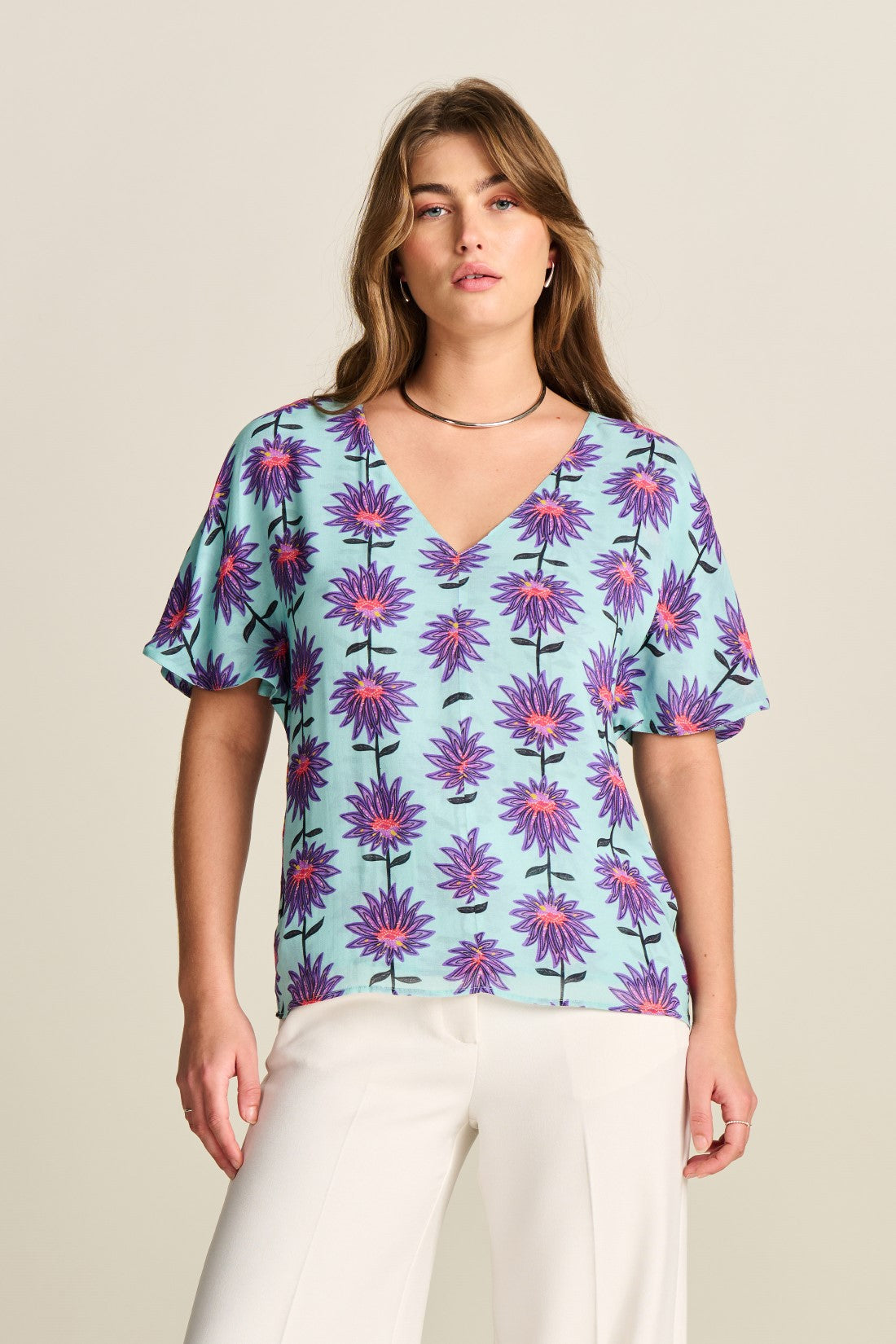 Top Georgie Flower Acqua
