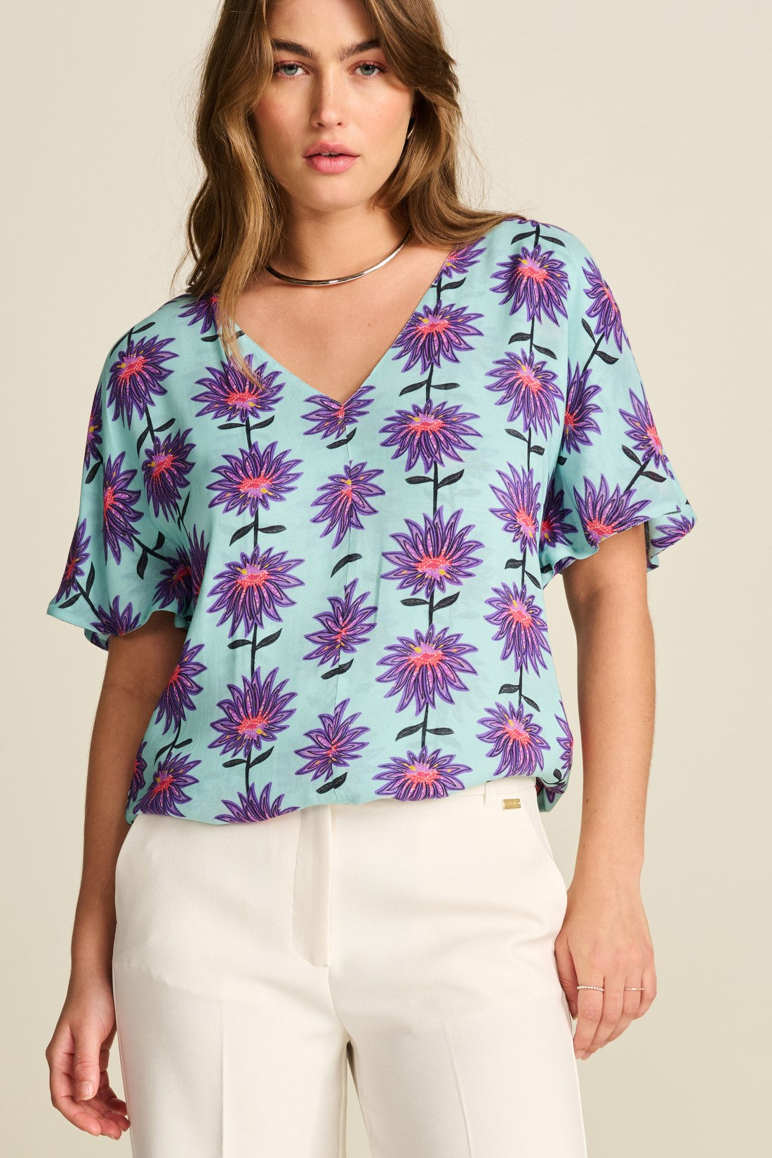 Top Georgie Flower Acqua