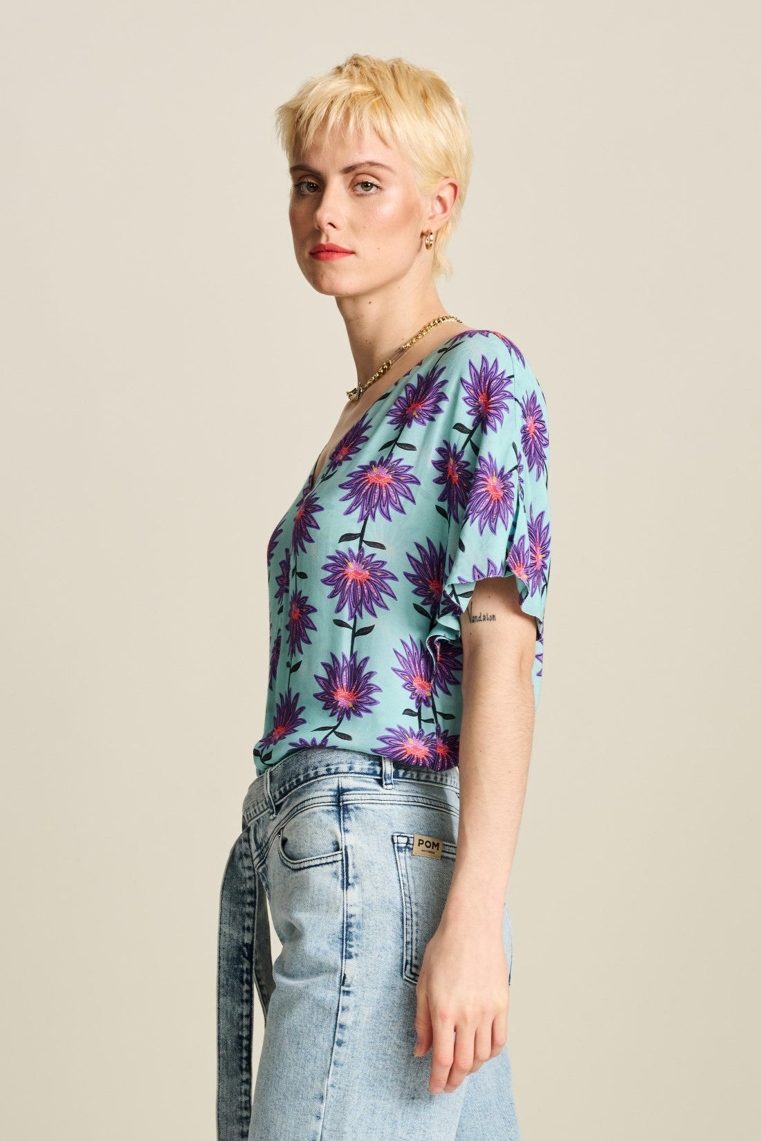 Top Georgie Flower Acqua