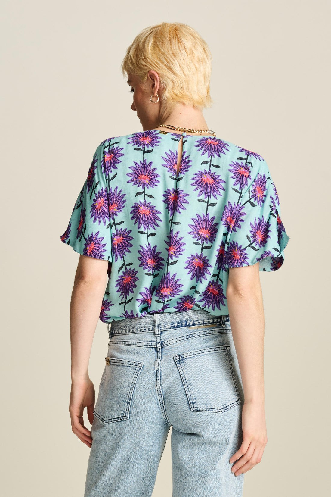 Top Georgie Flower Acqua