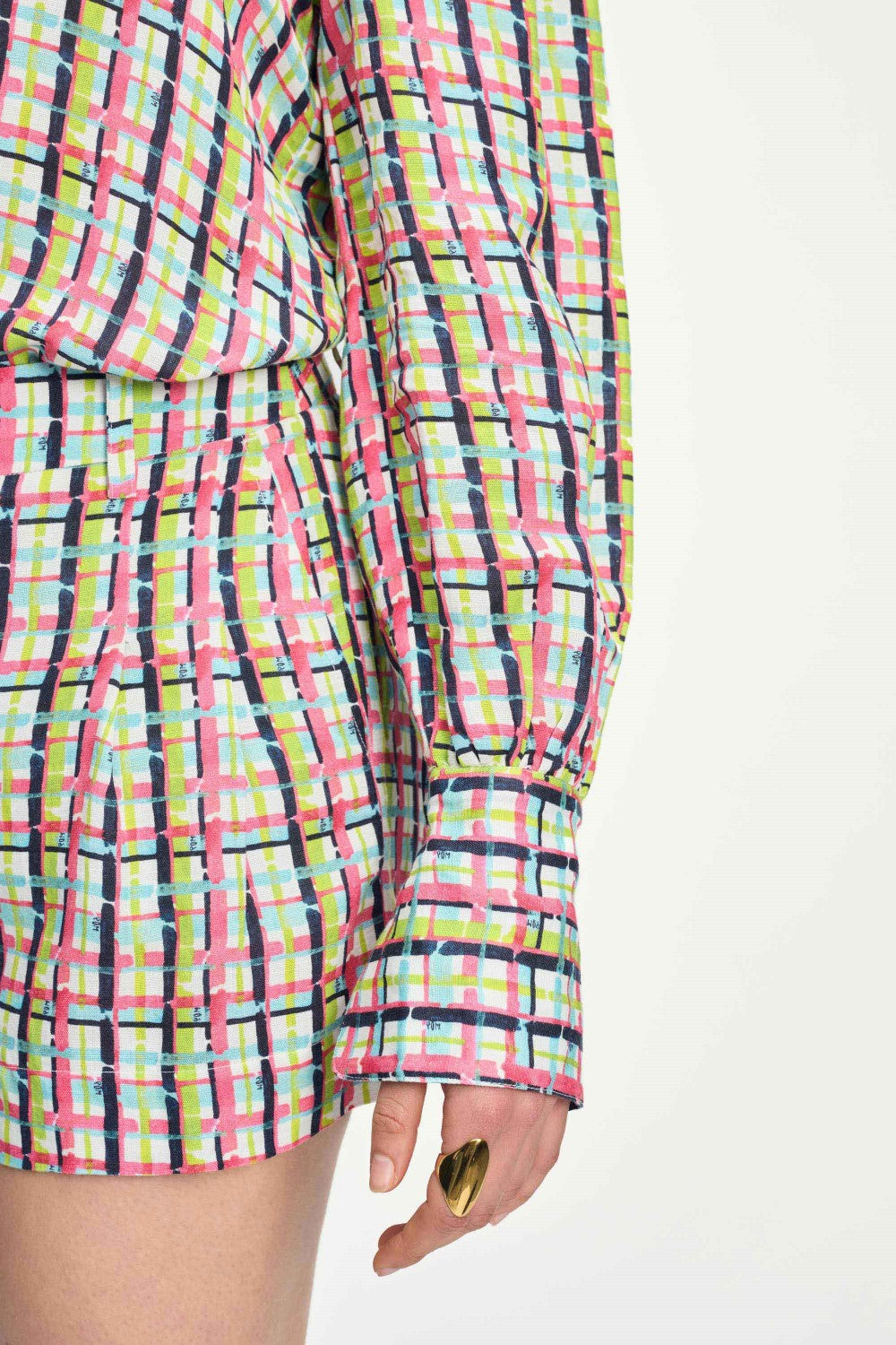 Brushwork Check Linen Blouse