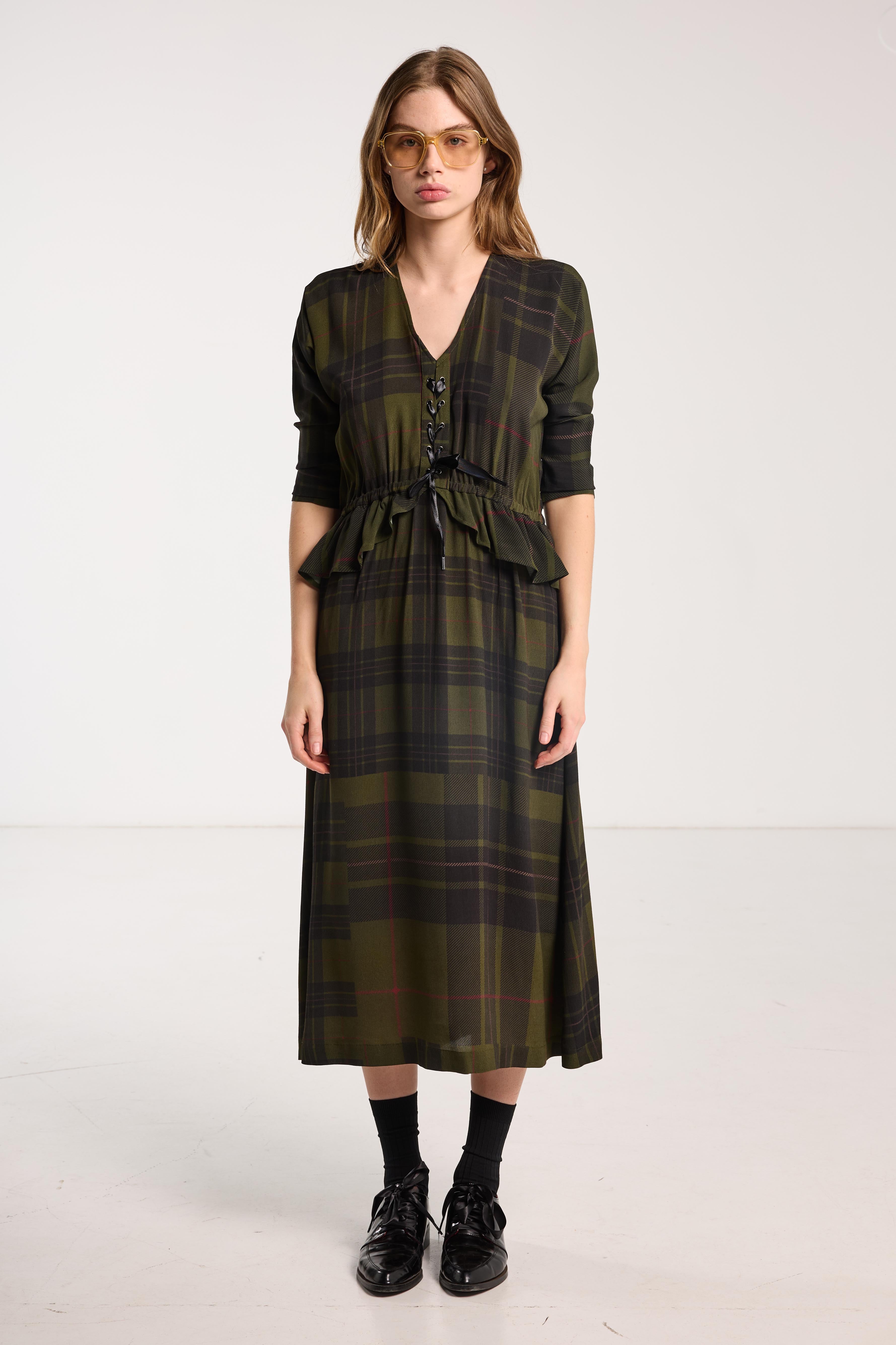 Valentine Dress Forest Green Check
