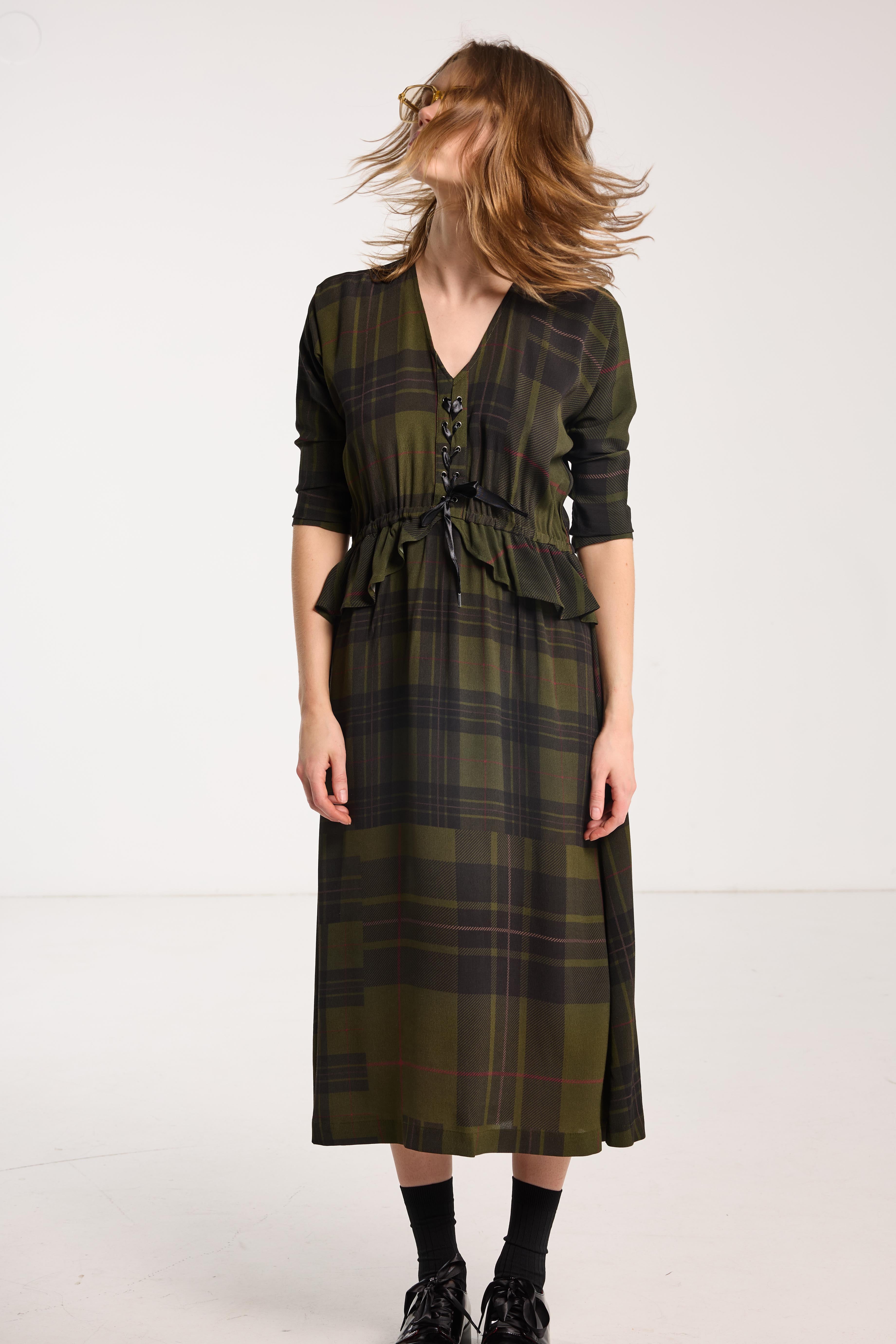Valentine Dress Forest Green Check