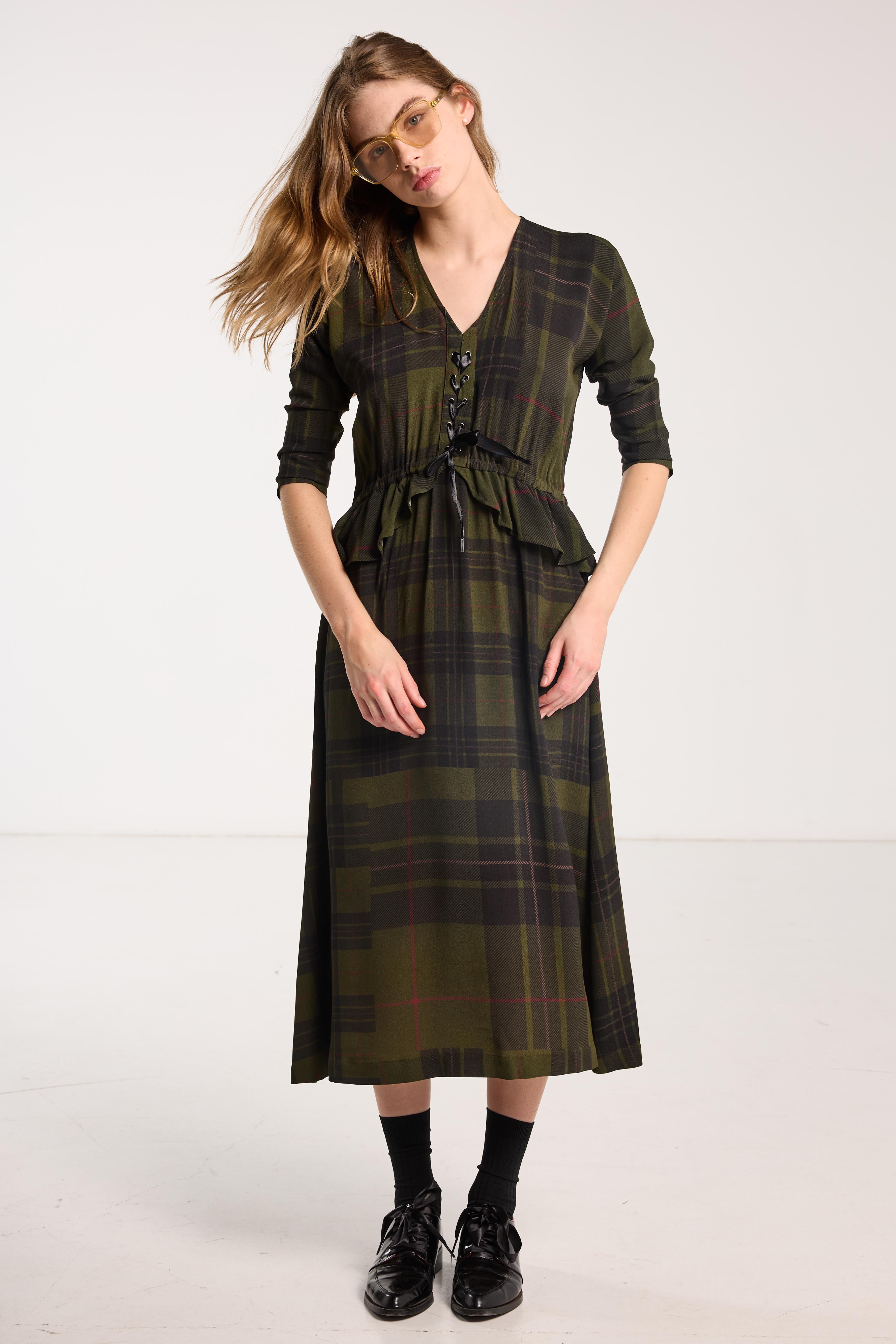 Valentine Dress Forest Green Check