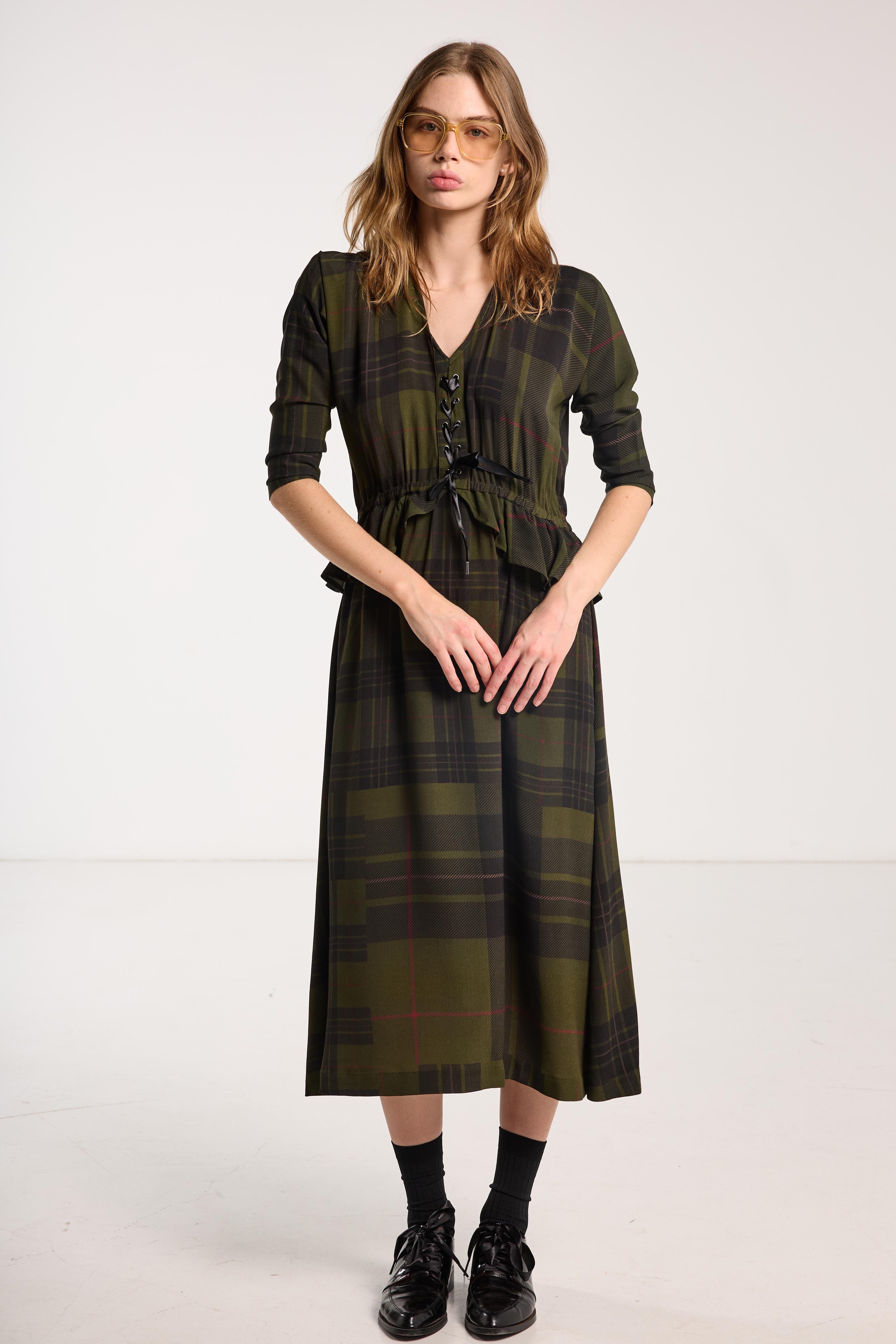 Valentine Dress Forest Green Check