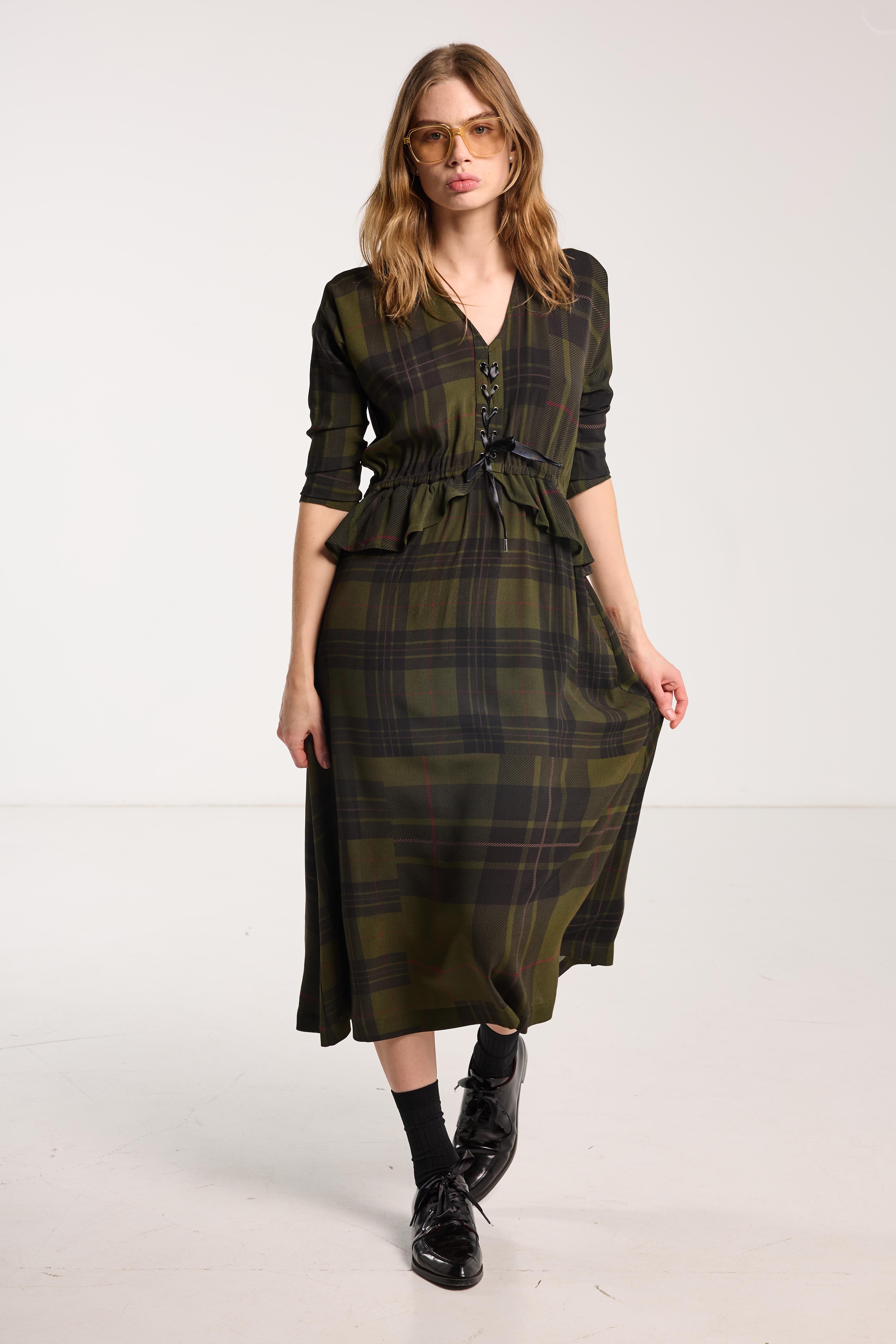 Valentine Dress Forest Green Check