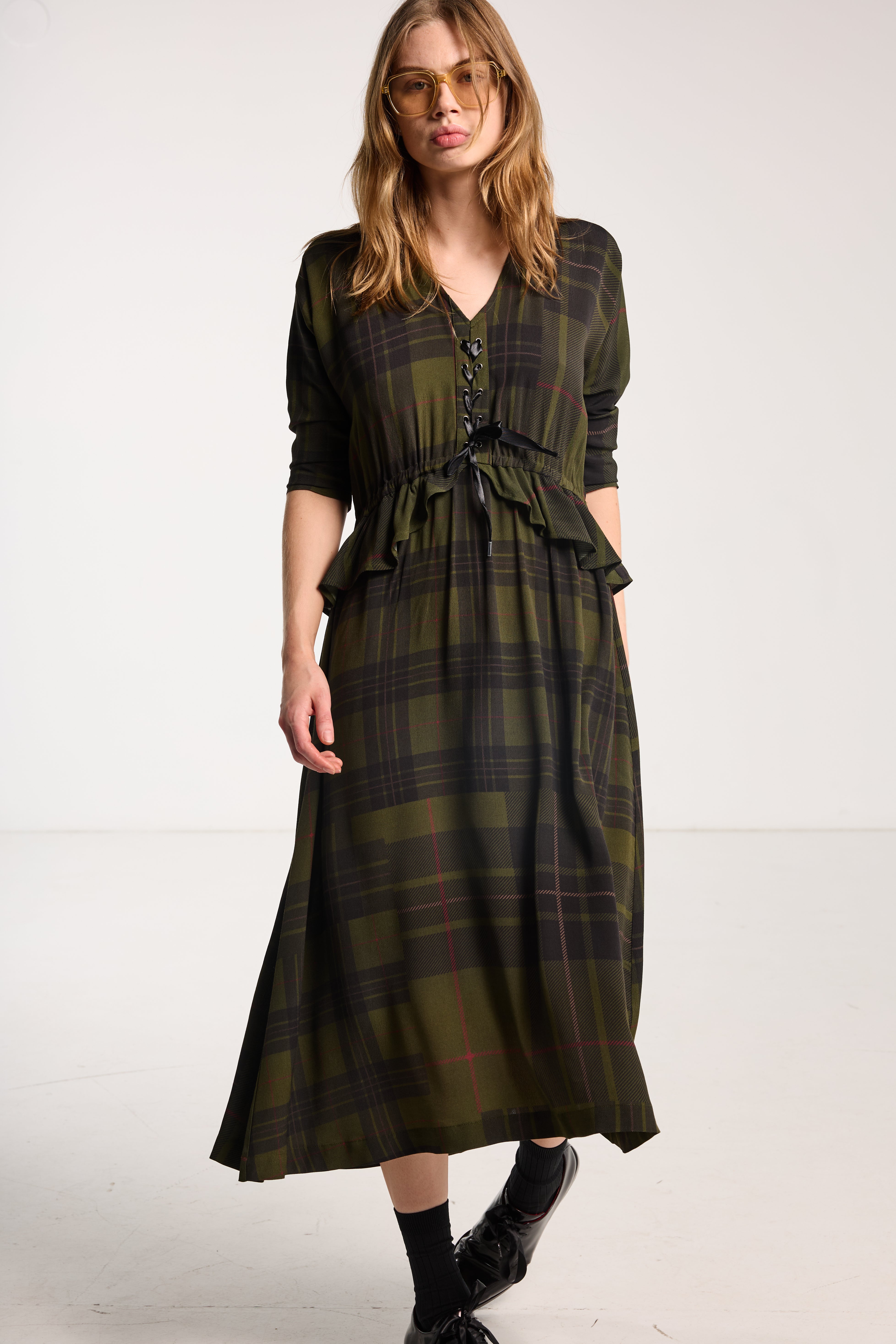 Valentine Dress Forest Green Check
