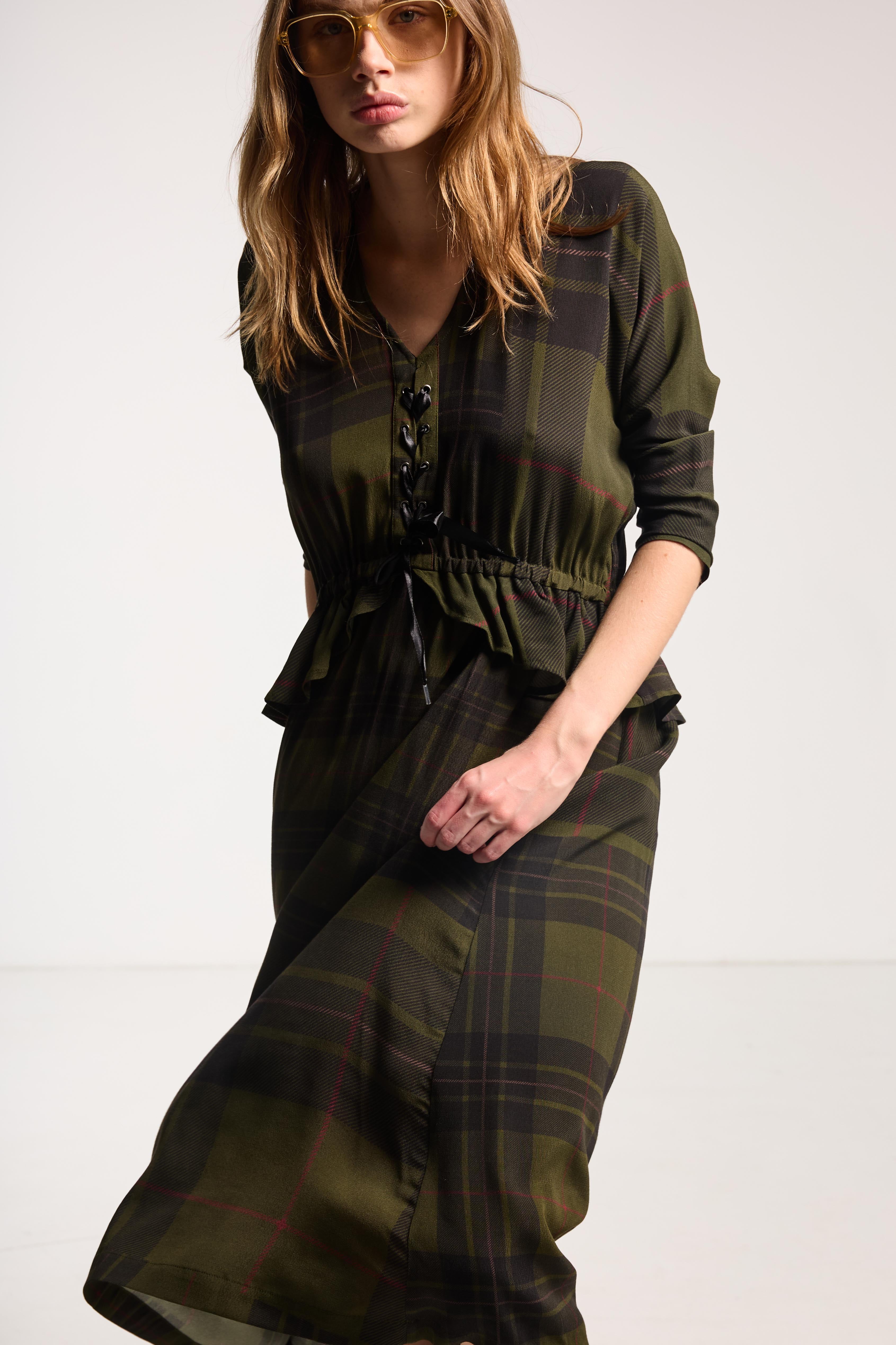 Valentine Dress Forest Green Check