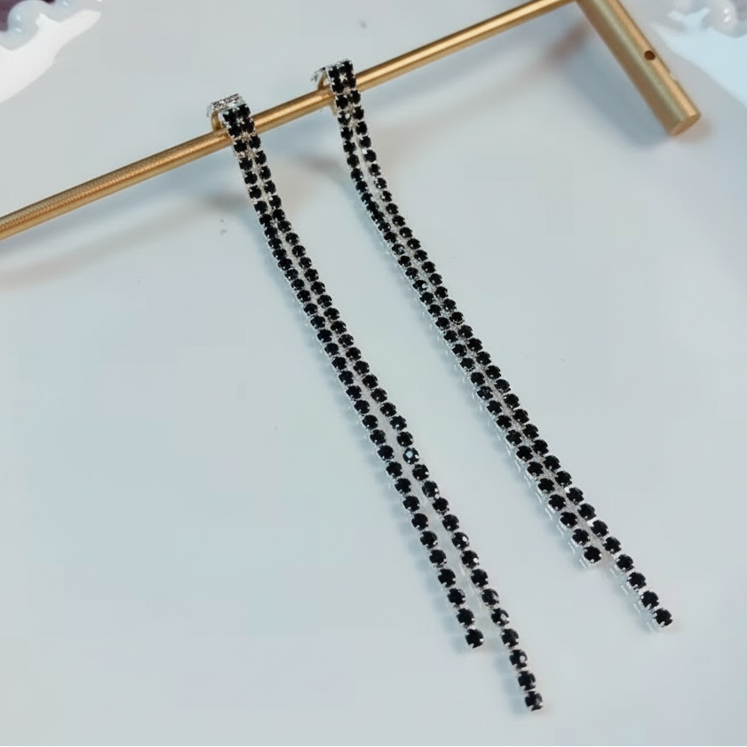 Black Diamonte Double Drop Earring