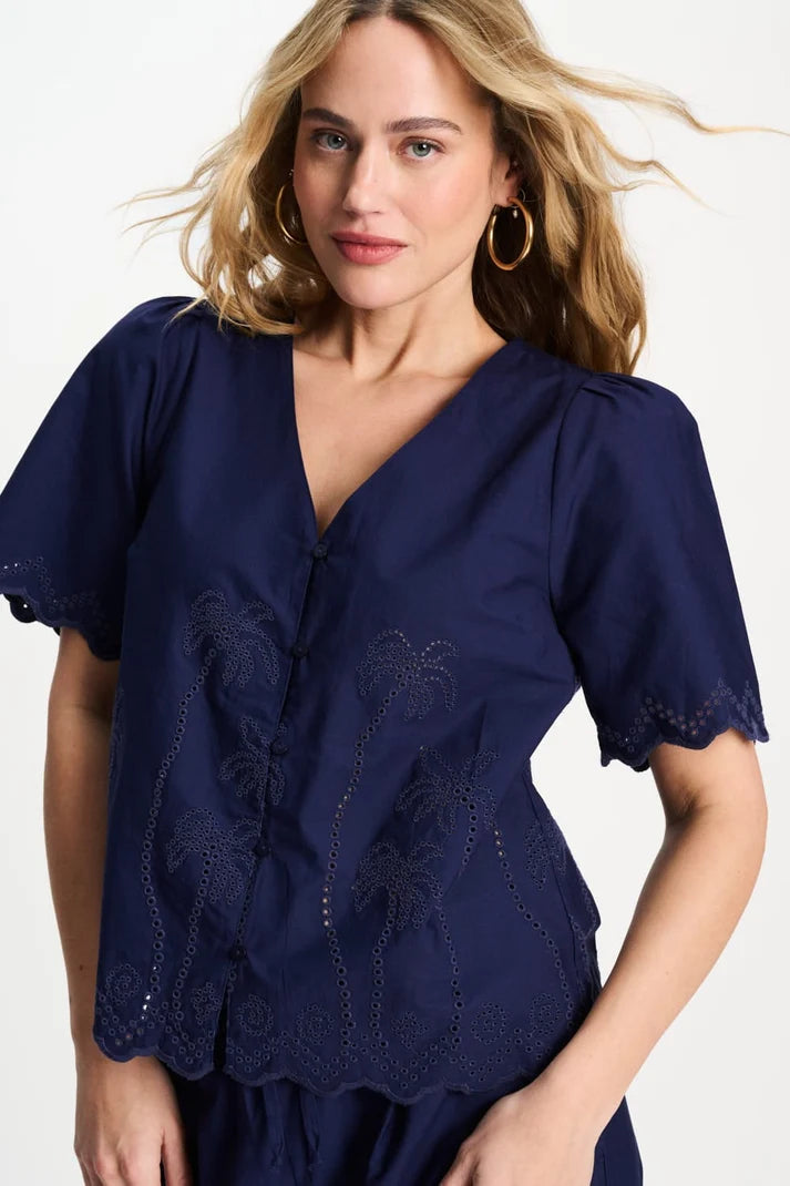 POM BRODERIE BLOUSE BLUE / DESIGNER CLOTHING GALLERY NZ