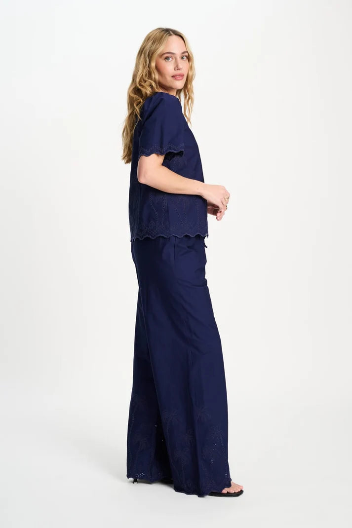 POM BRODERIE BLOUSE BLUE / DESIGNER CLOTHING GALLERY NZ