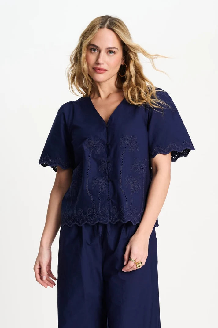 POM BRODERIE BLOUSE BLUE / DESIGNER CLOTHING GALLERY NZ