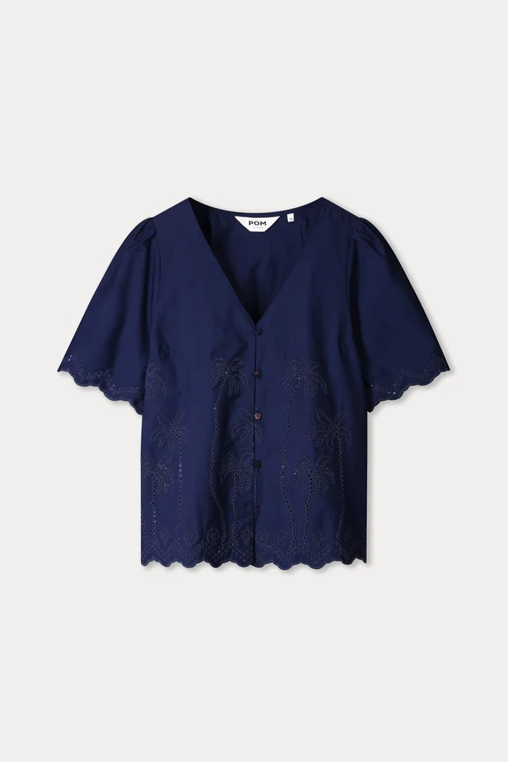 POM BRODERIE BLOUSE BLUE / DESIGNER CLOTHING GALLERY NZ