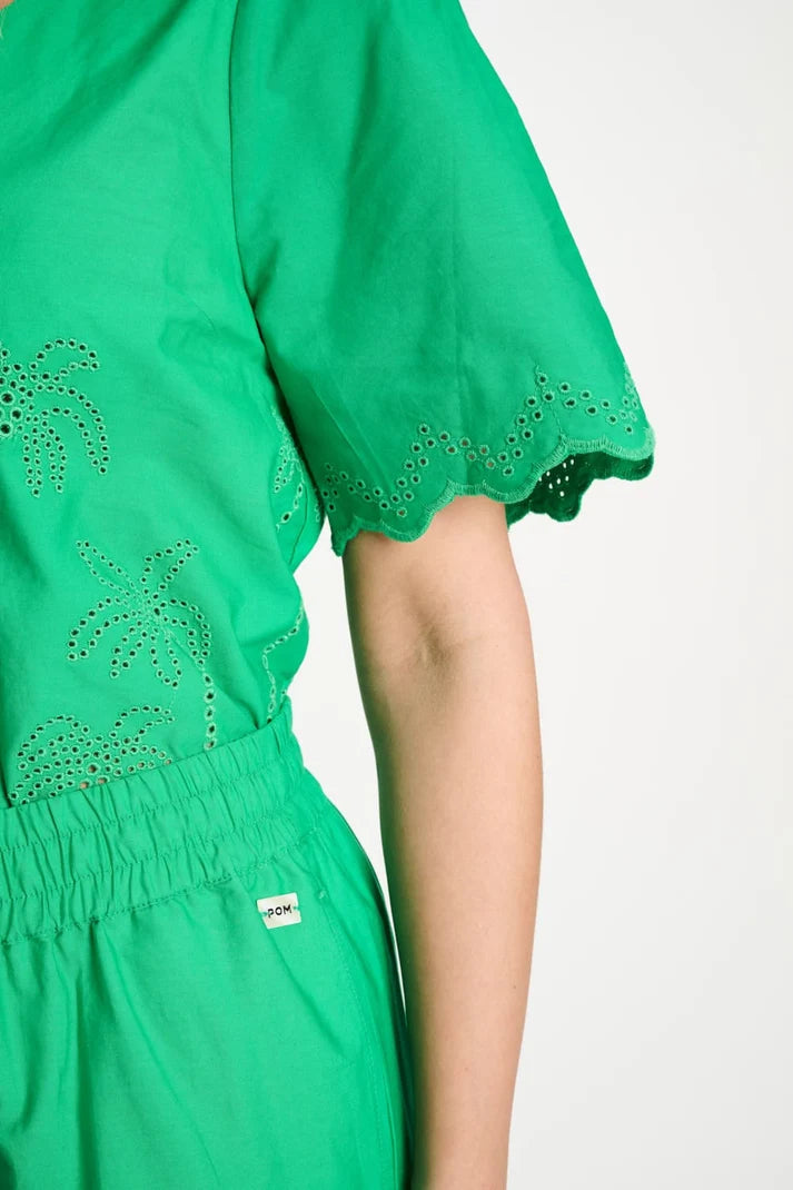 POM BRODERIE BLOUSE GREEN / DESIGNER CLOTHING GALLERY NZ