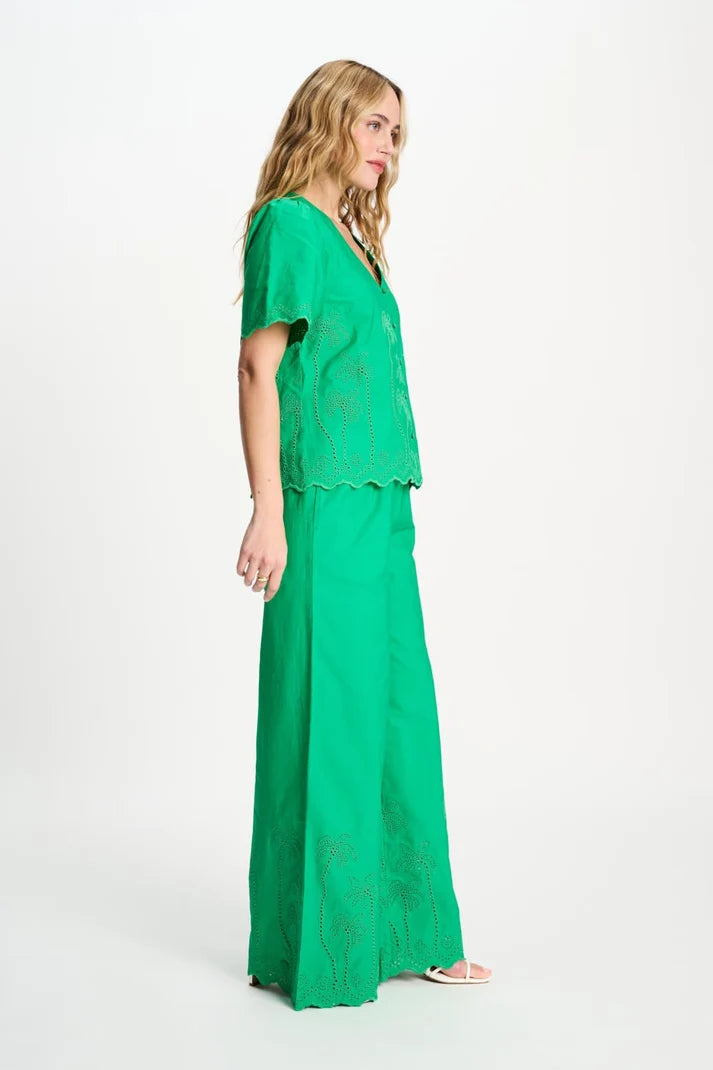 POM BRODERIE BLOUSE GREEN / DESIGNER CLOTHING GALLERY NZ