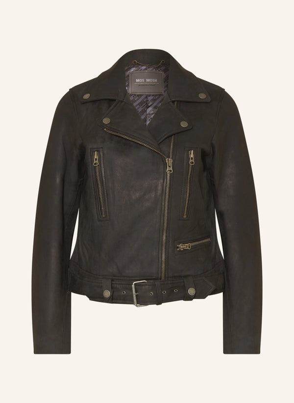 Almina Leather Jacket Slate Black