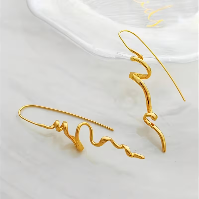 Gold Wiggle Drop Earring