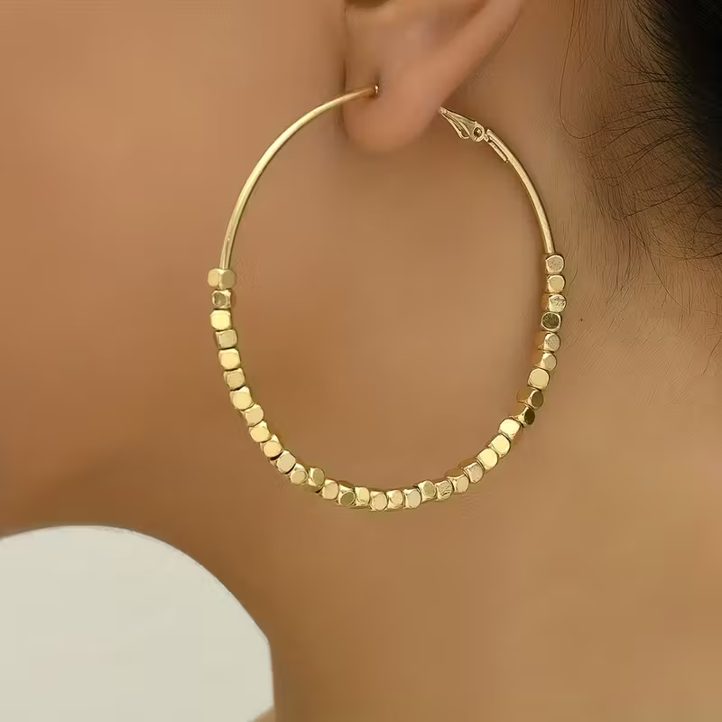Gold Beaded Hoop