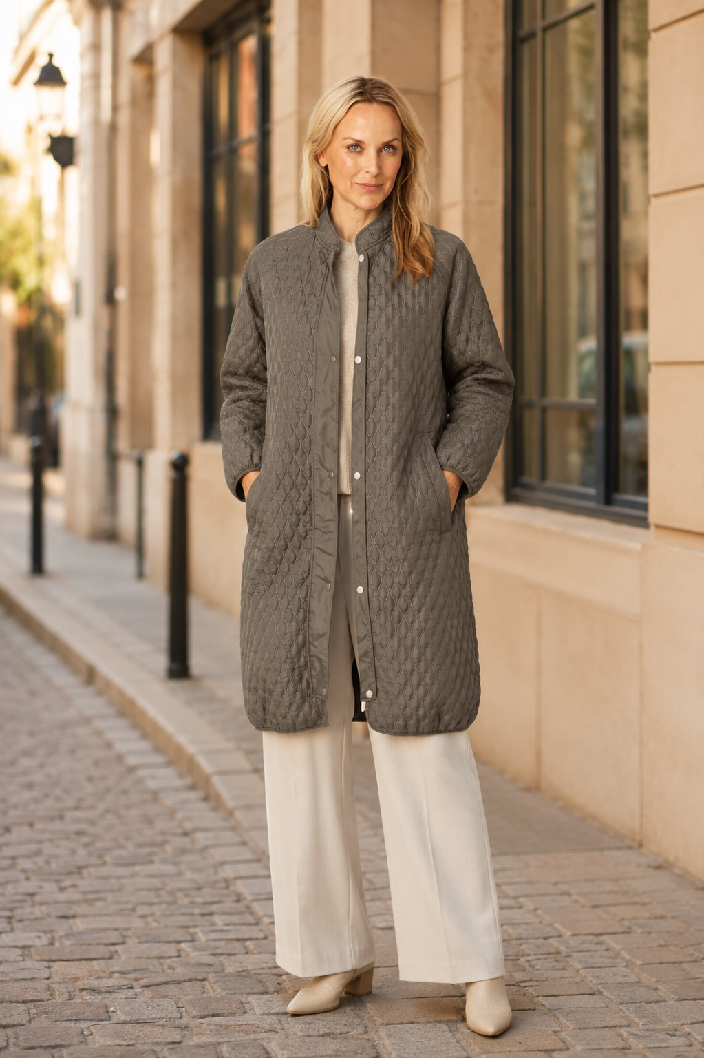 LONG QUILT COAT GREEN