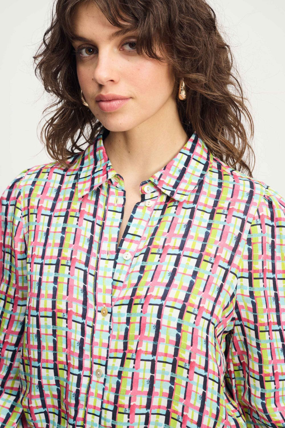 Brushwork Check Linen Blouse