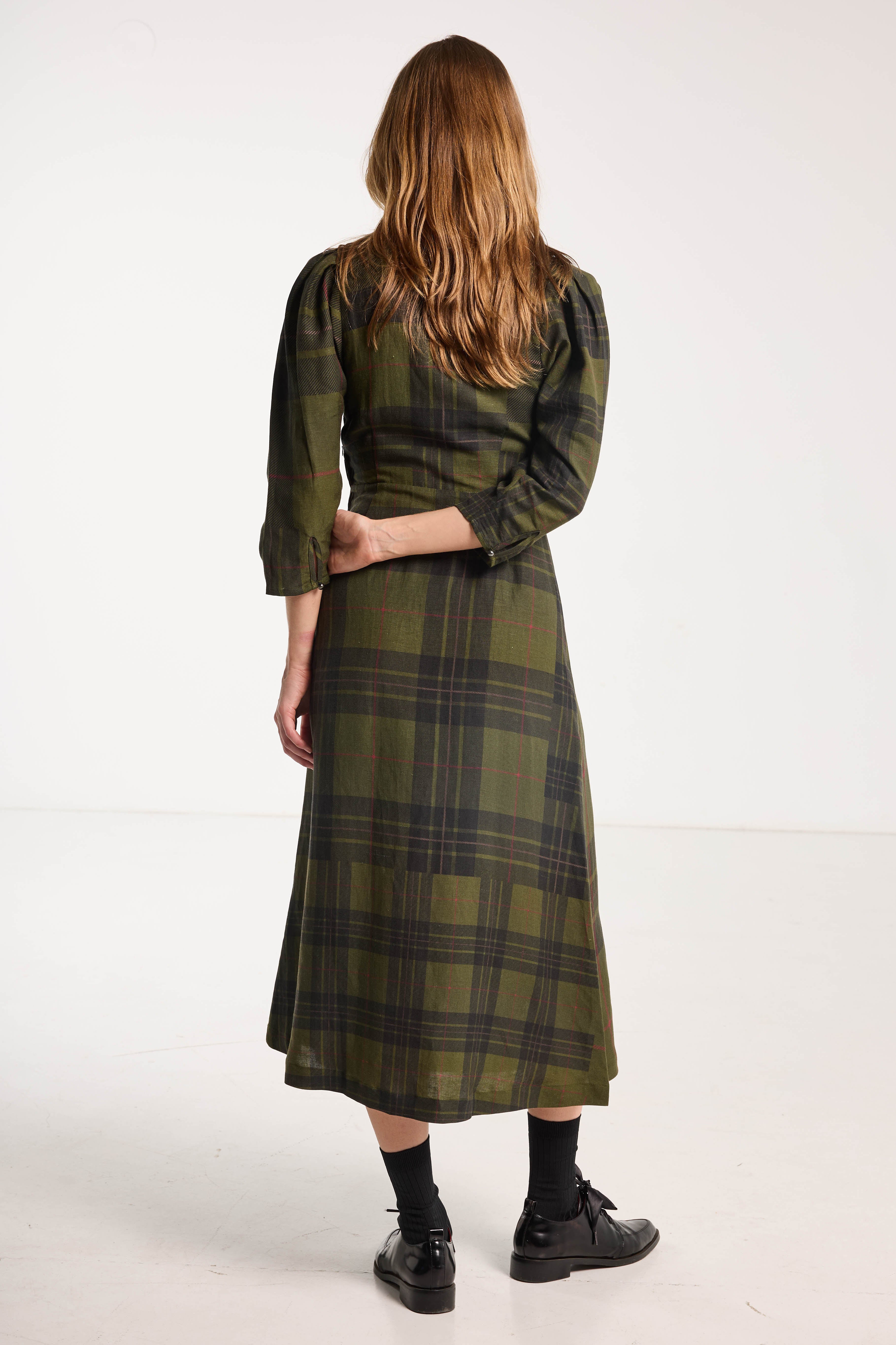 Beloved Button Dress Forest Green Check