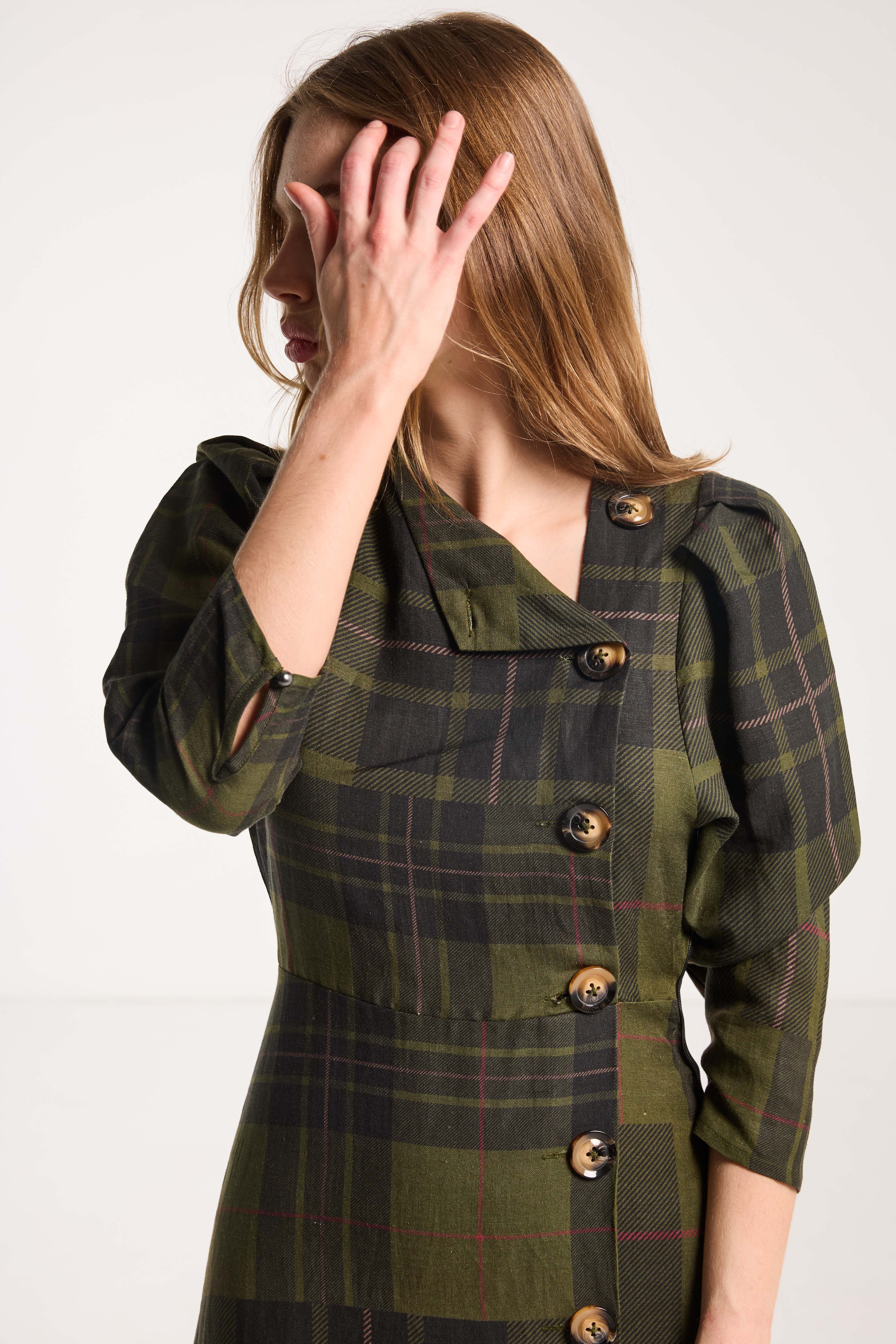 Beloved Button Dress Forest Green Check