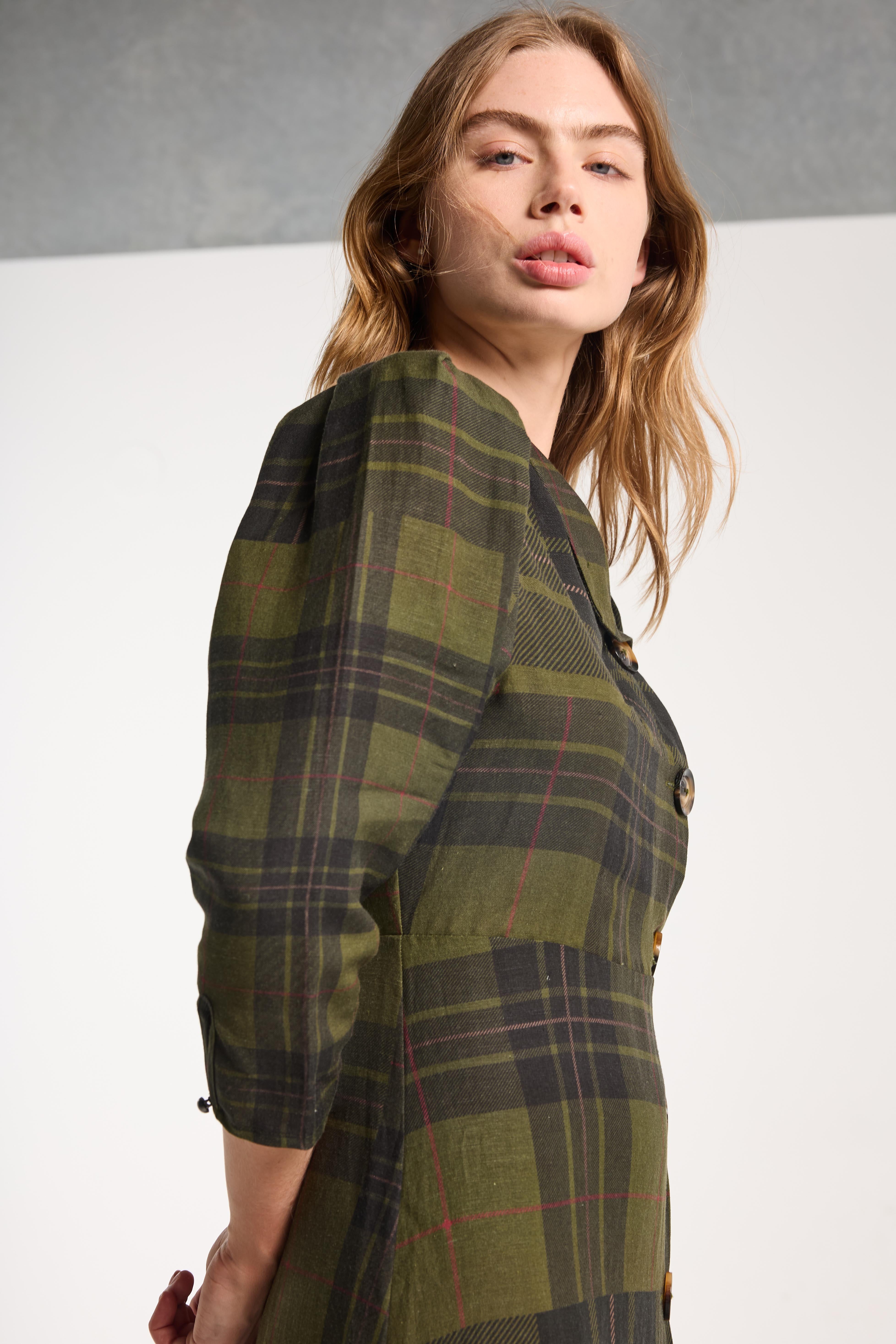 Beloved Button Dress Forest Green Check