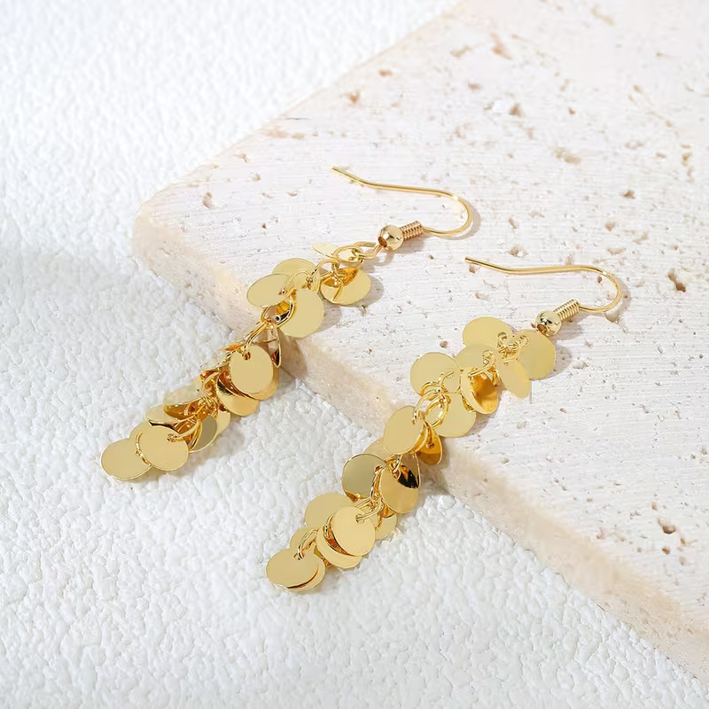 Gold Disc Drop Earring