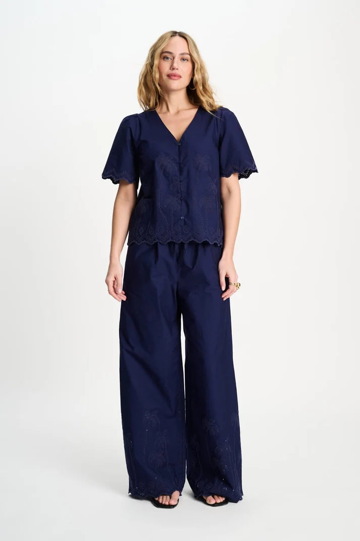 POM BRODERIE BLOUSE BLUE / DESIGNER CLOTHING GALLERY NZ