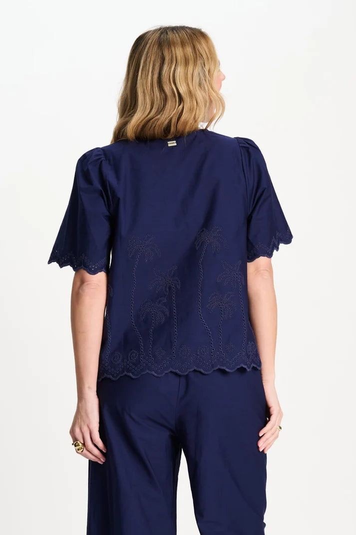 POM BRODERIE BLOUSE BLUE / DESIGNER CLOTHING GALLERY NZ