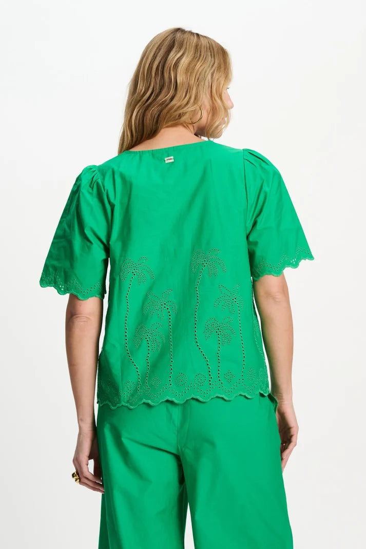 POM BRODERIE BLOUSE GREEN / DESIGNER CLOTHING GALLERY NZ