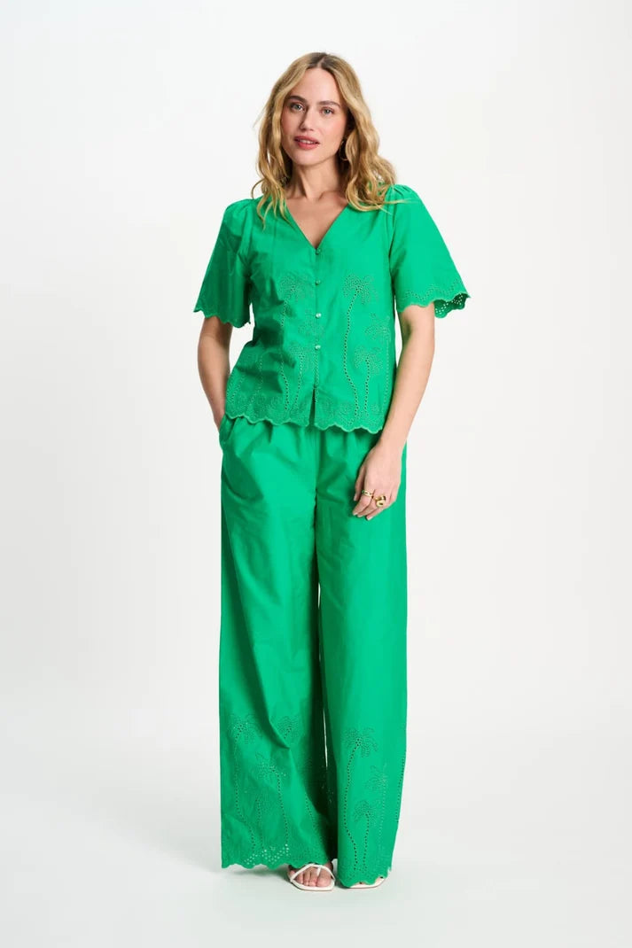 POM BRODERIE BLOUSE GREEN / DESIGNER CLOTHING GALLERY NZ