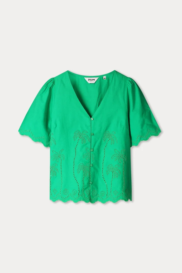 POM BRODERIE BLOUSE GREEN / DESIGNER CLOTHING GALLERY NZ