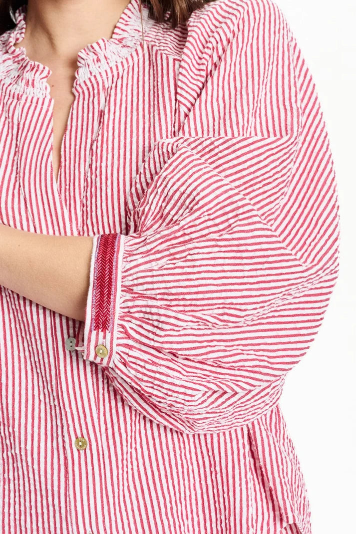 POM SEERSUCKER RED BLOUSE / DESIGNER CLOTHING GALLERY NZ