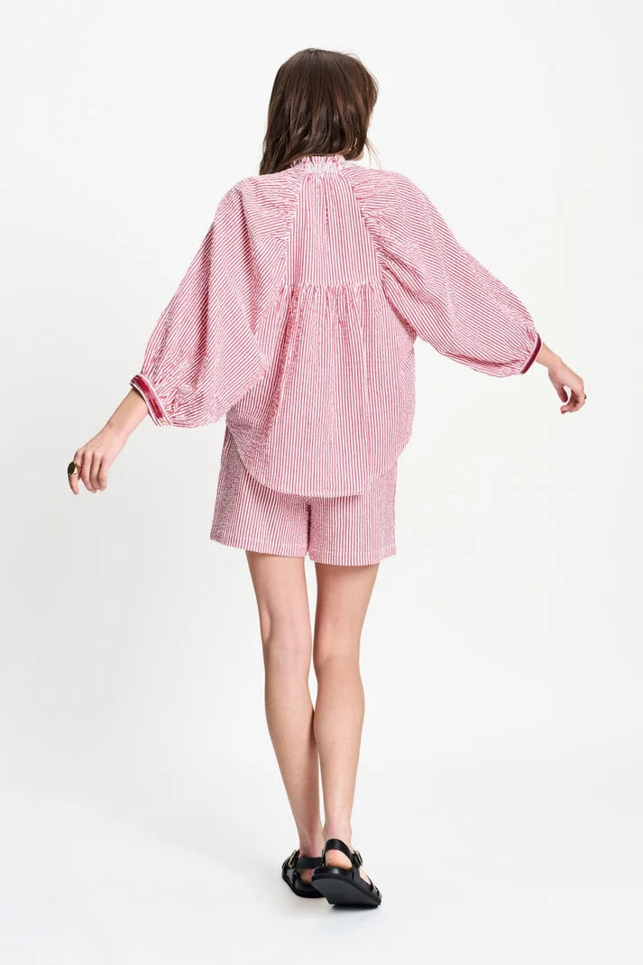 POM SEERSUCKER RED BLOUSE / DESIGNER CLOTHING GALLERY NZ