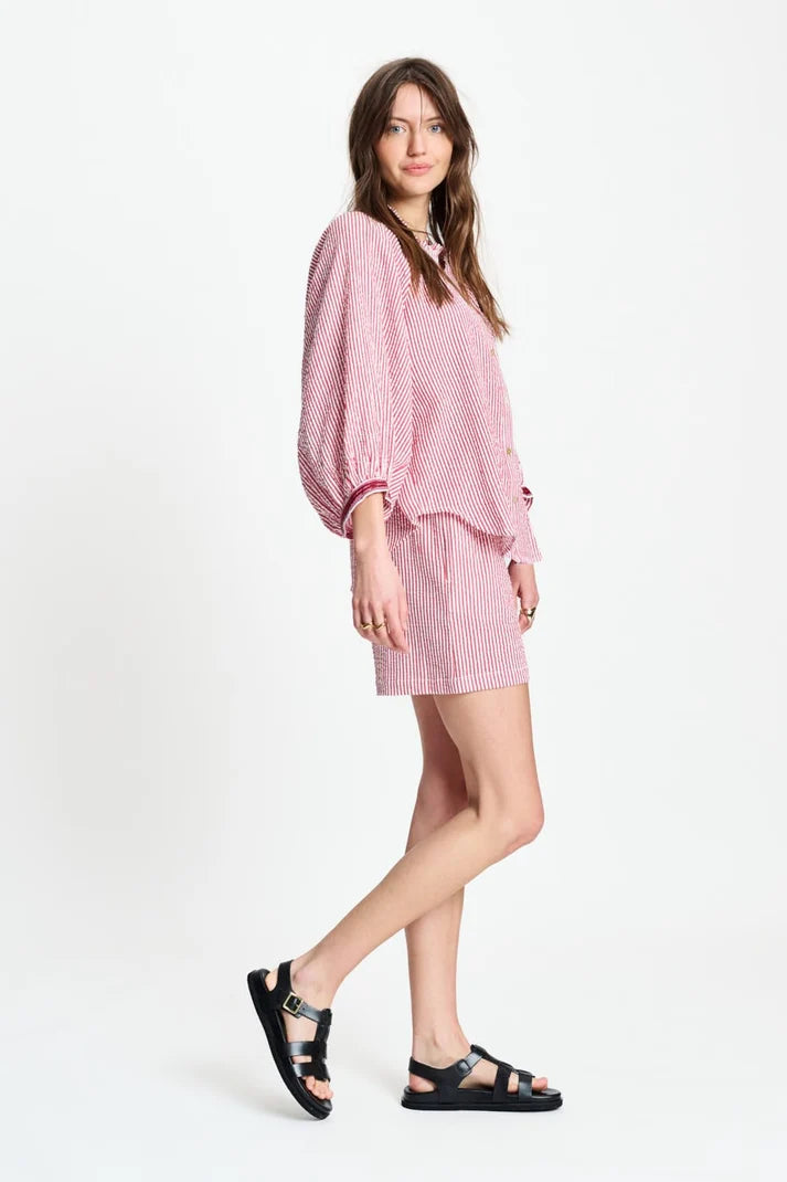 POM SEERSUCKER RED BLOUSE / DESIGNER CLOTHING GALLERY NZ