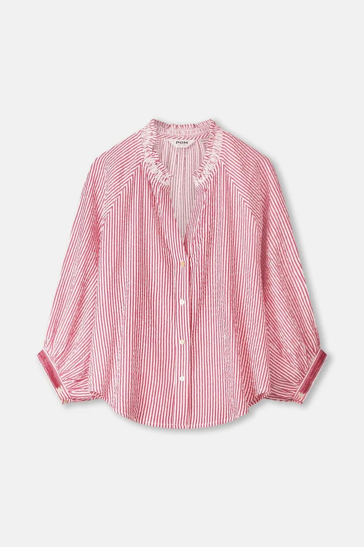 POM SEERSUCKER RED BLOUSE / DESIGNER CLOTHING GALLERY NZ