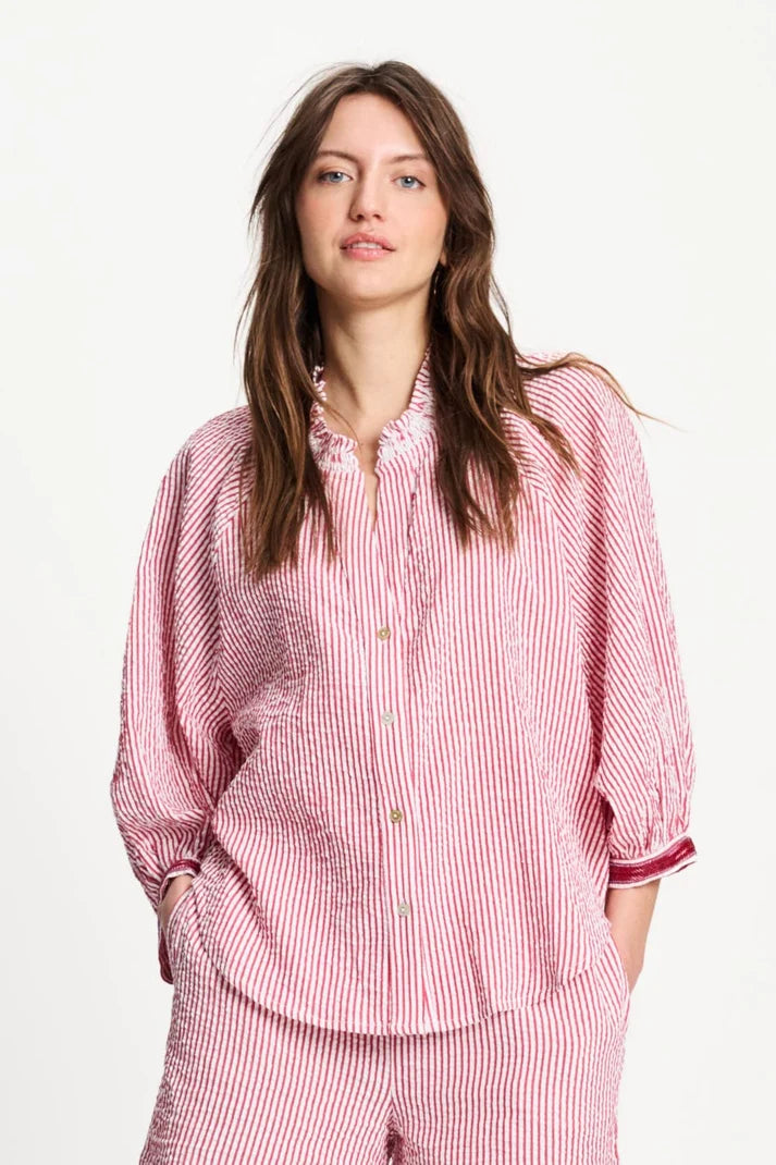 POM SEERSUCKER RED BLOUSE / DESIGNER CLOTHING GALLERY NZ