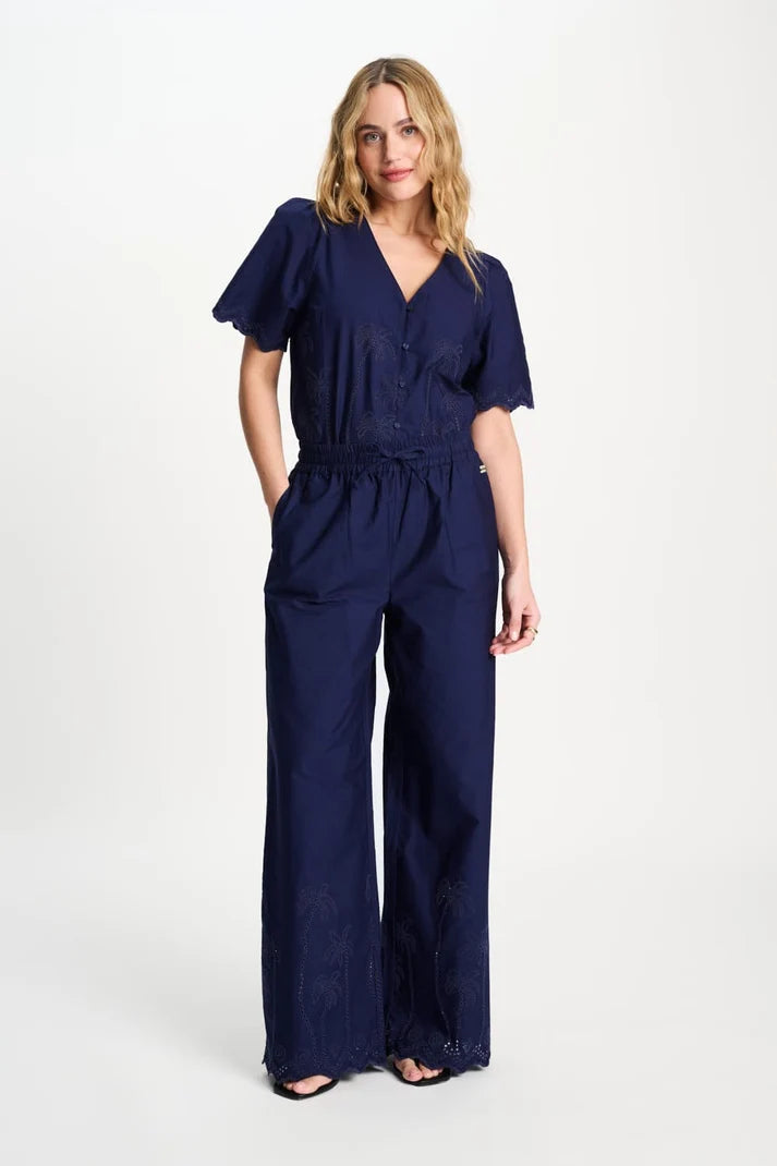 POM BLUE BRODERIE PANTS / DESIGNER CLOTHING GALLERY NZ 