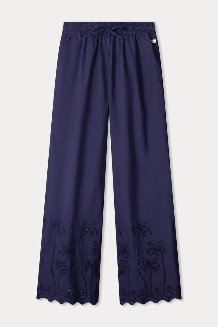 POM BLUE BRODERIE PANTS / DESIGNER CLOTHING GALLERY NZ 