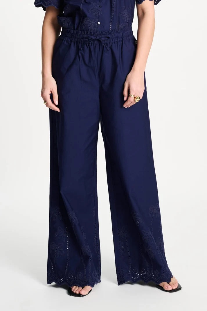 POM BLUE BRODERIE PANTS / DESIGNER CLOTHING GALLERY NZ 